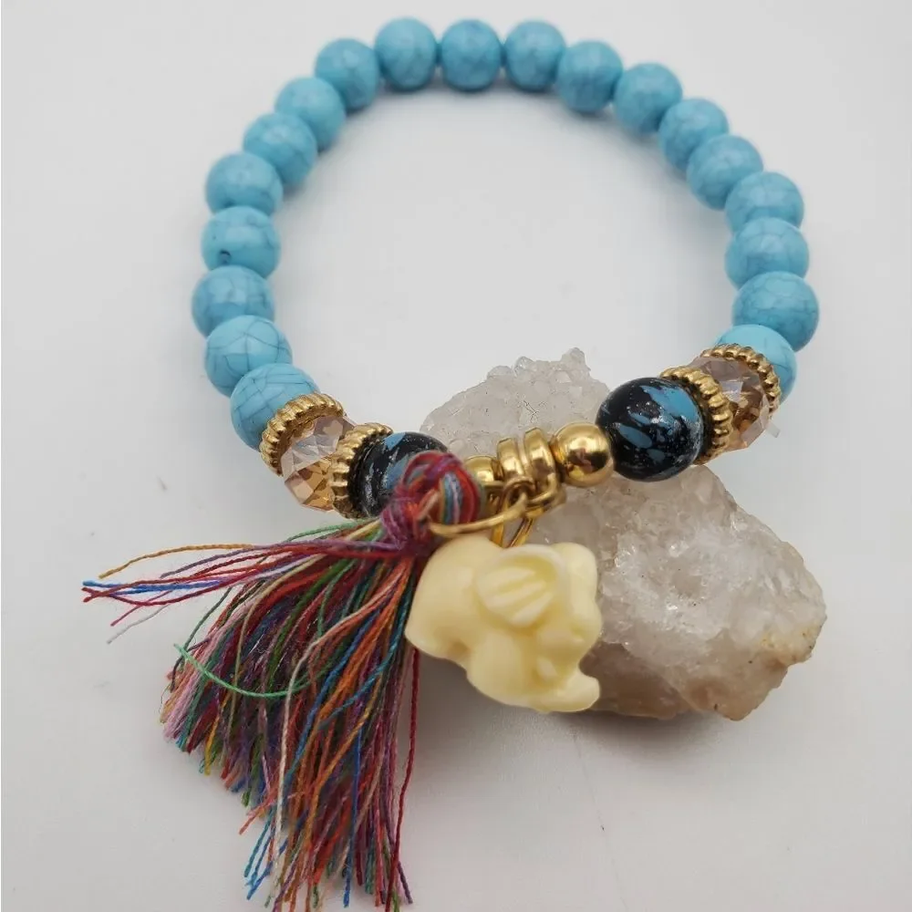 Turqoiuse festive tassel elephant bracelet B1523‎